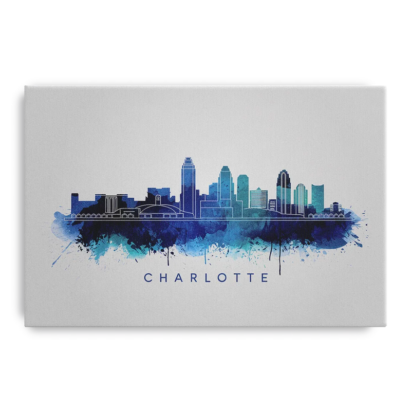 Charlotte Skyline With Blue Tones Front - Canvas Wall Art