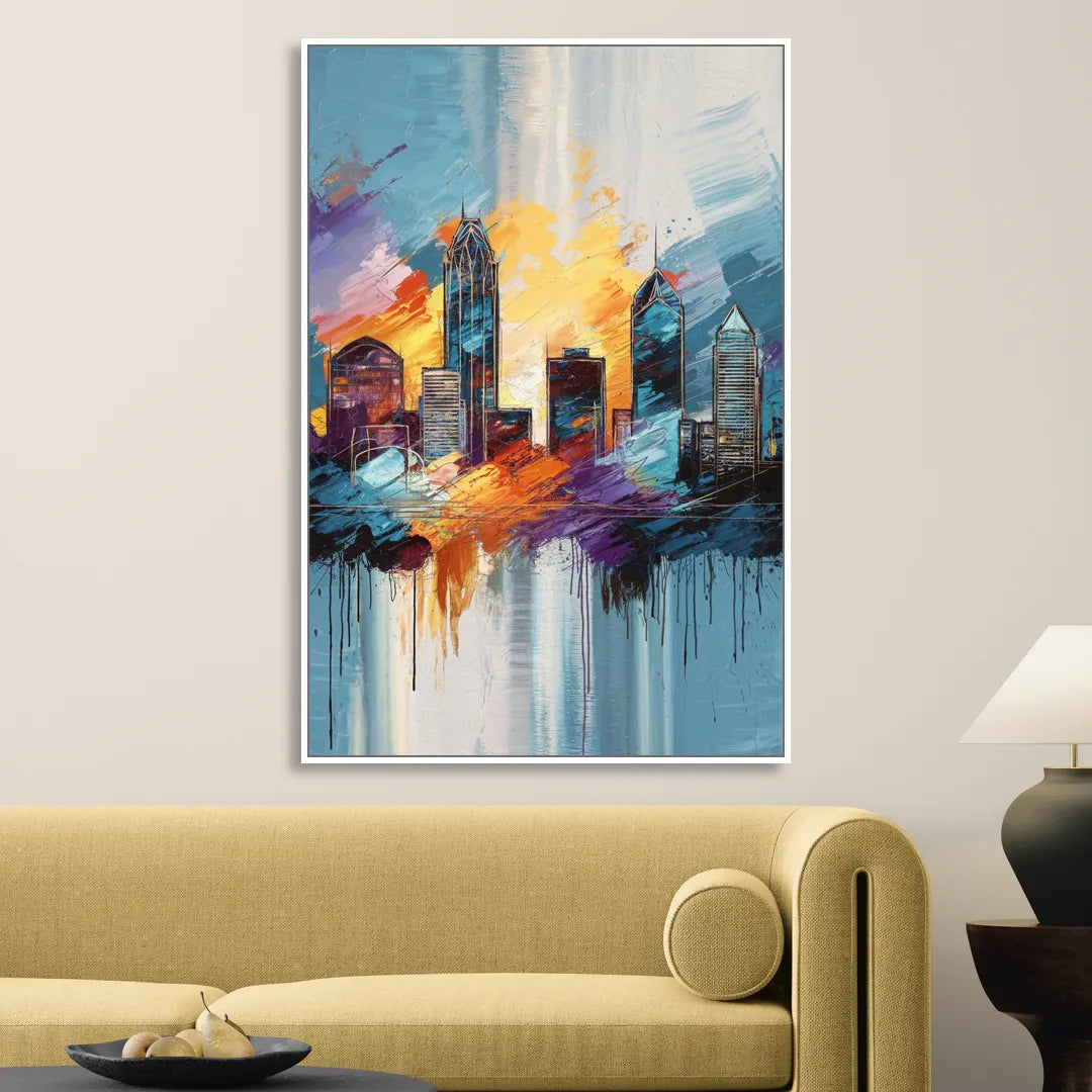 Charlotte Skyline and Panthers Pride Living Room - White Canvas Wall Art