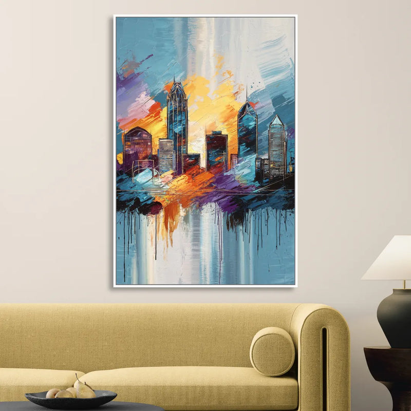 Charlotte Skyline and Panthers Pride Living Room - White Canvas Wall Art