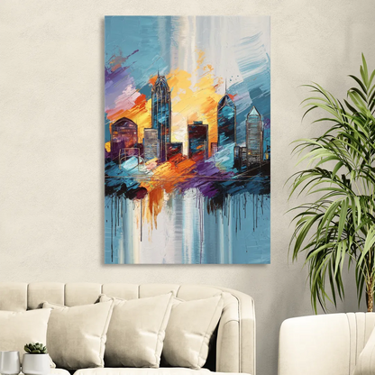 Charlotte Skyline and Panthers Pride Living Room - Canvas Wall Art