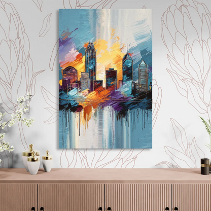 Charlotte Skyline and Panthers Pride Sitting Room - Canvas Wall Art
