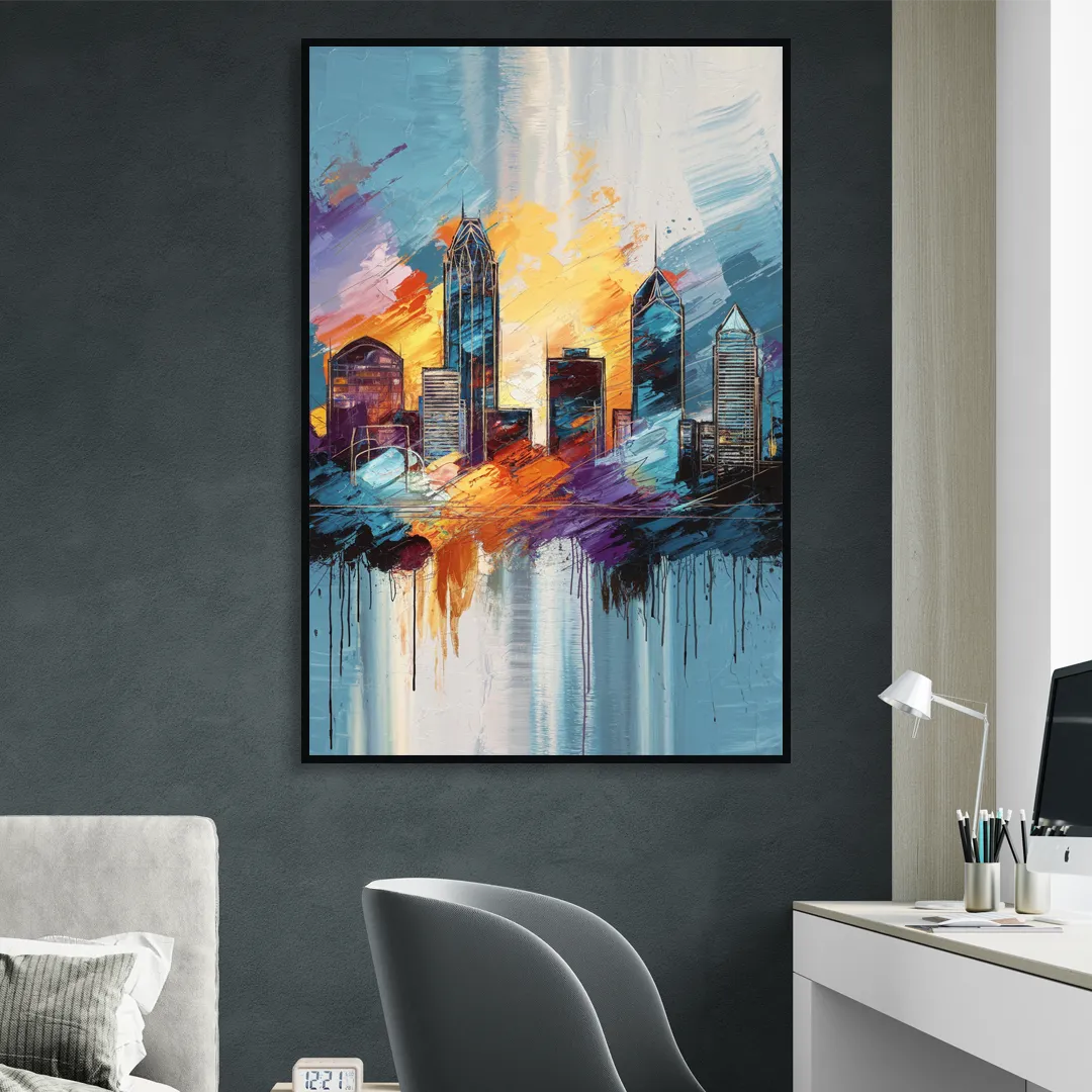 Charlotte Skyline and Panthers Pride Sitting Room - Black Canvas Wall Art