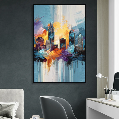 Charlotte Skyline and Panthers Pride Sitting Room - Black Canvas Wall Art