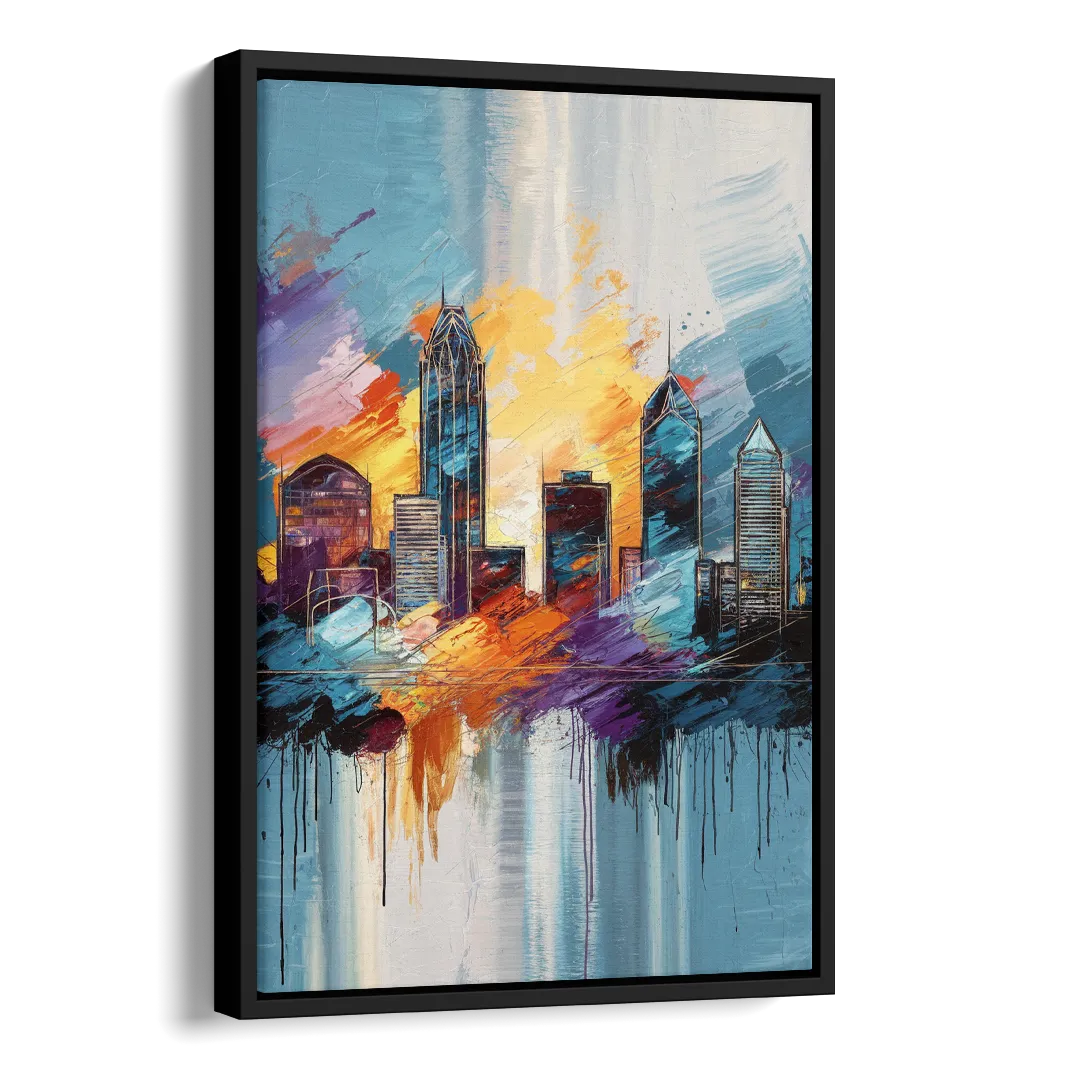 Charlotte Skyline and Panthers Pride Side - Black Canvas Wall Art