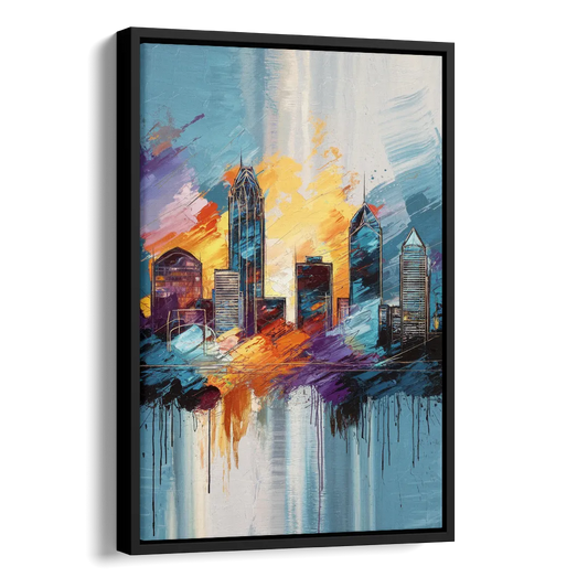 Charlotte Skyline and Panthers Pride Side - Black Canvas Wall Art