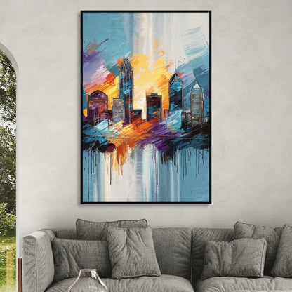 Charlotte Skyline and Panthers Pride Living Room - Black Canvas Wall Art