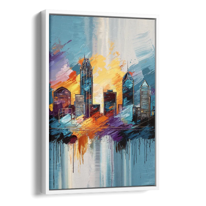 Charlotte Skyline and Panthers Pride Side - White Canvas Wall Art