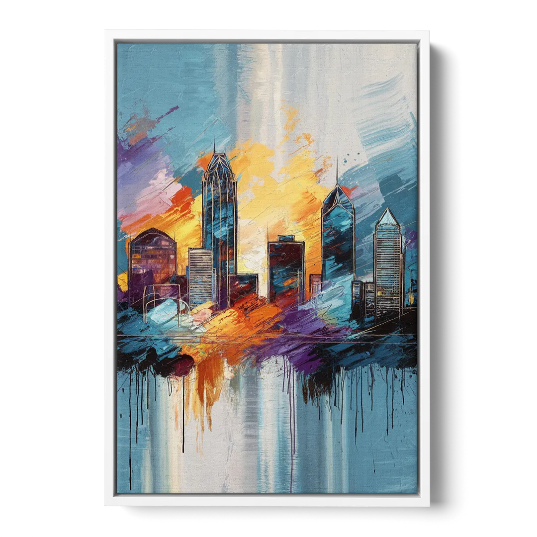 Charlotte Skyline and Panthers Pride Front - White Canvas Wall Art