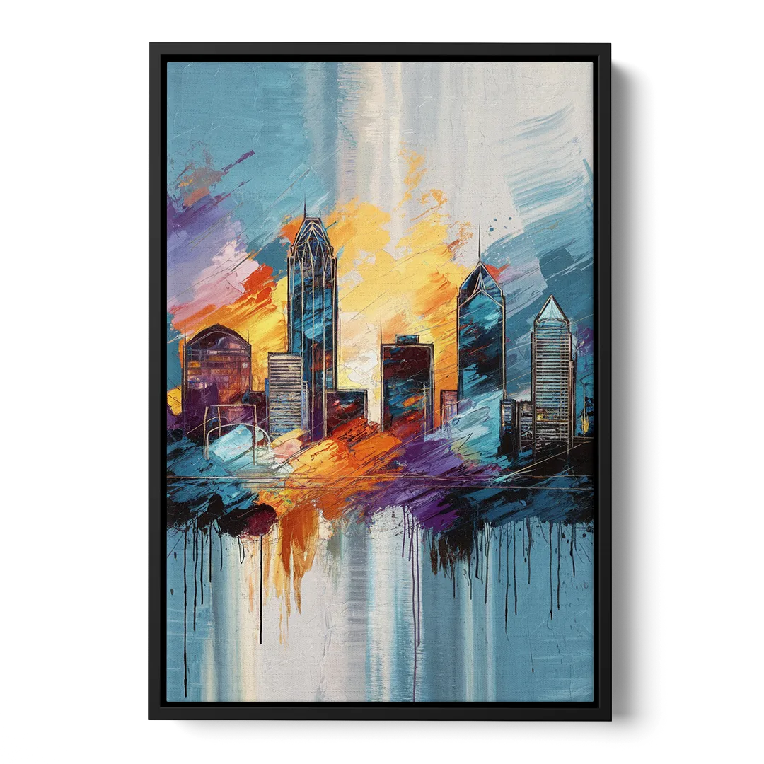 Charlotte Skyline and Panthers Pride Front - Black Canvas Wall Art