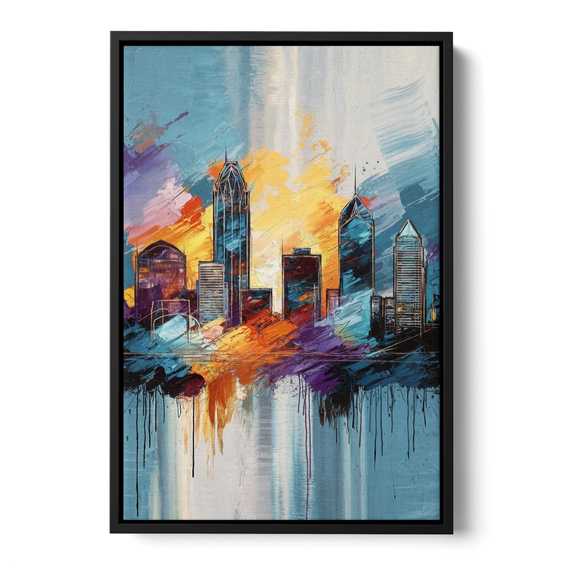 Charlotte Skyline and Panthers Pride Front - Black Canvas Wall Art