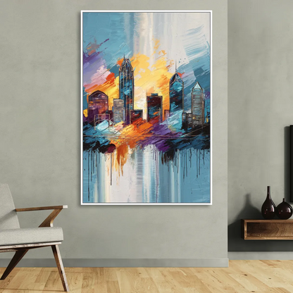 Charlotte Skyline and Panthers Pride Sitting Room - White Canvas Wall Art