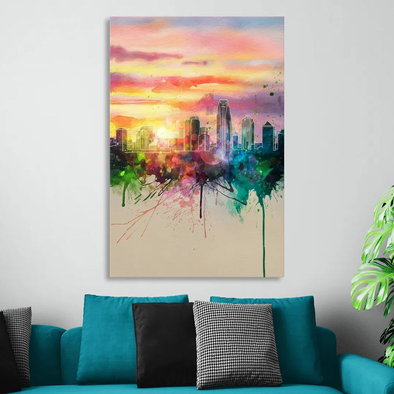 Charlotte Skyline at Sunset Sitting Room - Canvas Wall Art