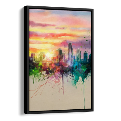 Charlotte Skyline at Sunset Side - Black Canvas Wall Art