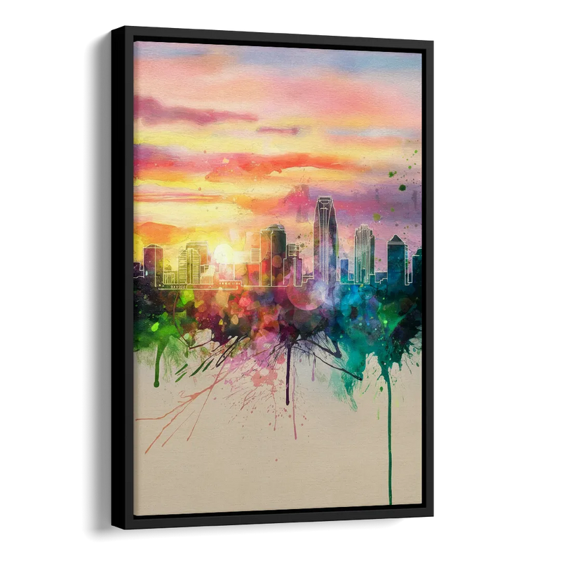 Charlotte Skyline at Sunset Side - Black Canvas Wall Art
