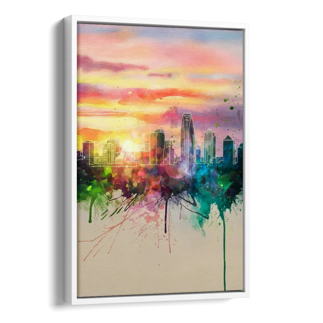 Charlotte Skyline at Sunset Side - White Canvas Wall Art