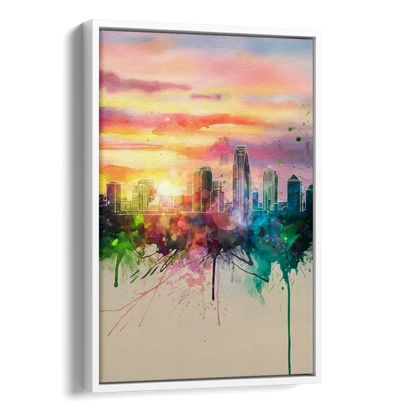 Charlotte Skyline at Sunset Side - White Canvas Wall Art