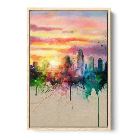 Charlotte Skyline at Sunset - Oak Framed Canvas Wall Art - Front