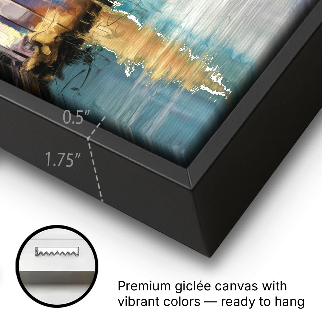 Charlotte Uptown Skyline - Black Framed Canvas Wall Art - Gallery Wrap Corner