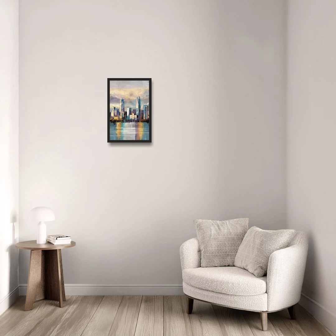 Charlotte Uptown Skyline - Black Framed Canvas Wall Art - Sofa - 12x18