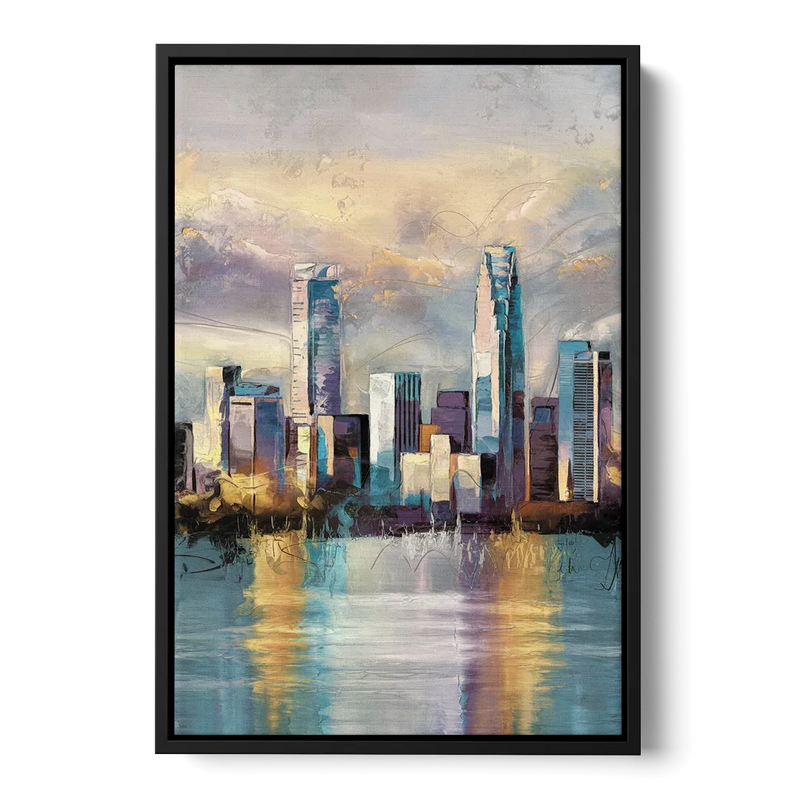 Charlotte Uptown Skyline Front - Black Canvas Wall Art