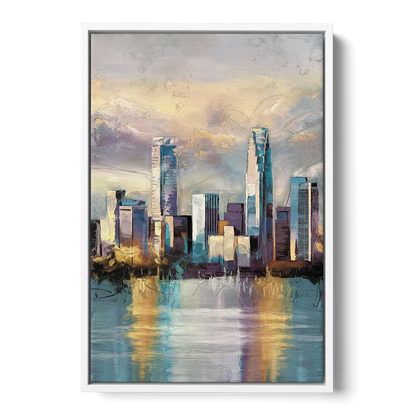 Charlotte Uptown Skyline Front - White Canvas Wall Art
