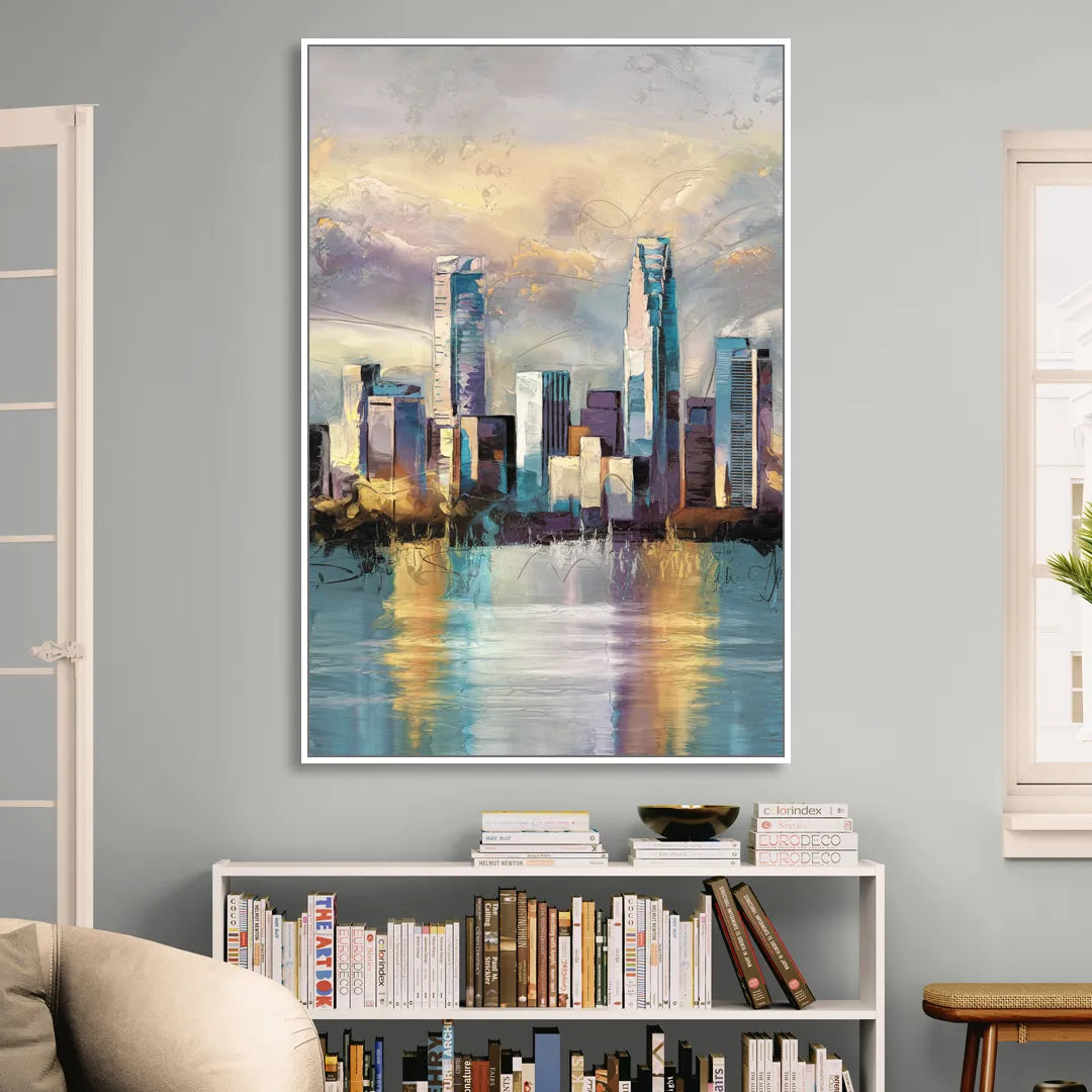 Charlotte Uptown Skyline Living Room - White Canvas Wall Art