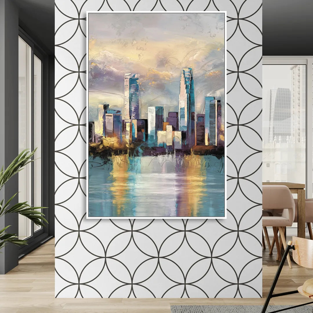 Charlotte Uptown Skyline Sitting Room - White Canvas Wall Art