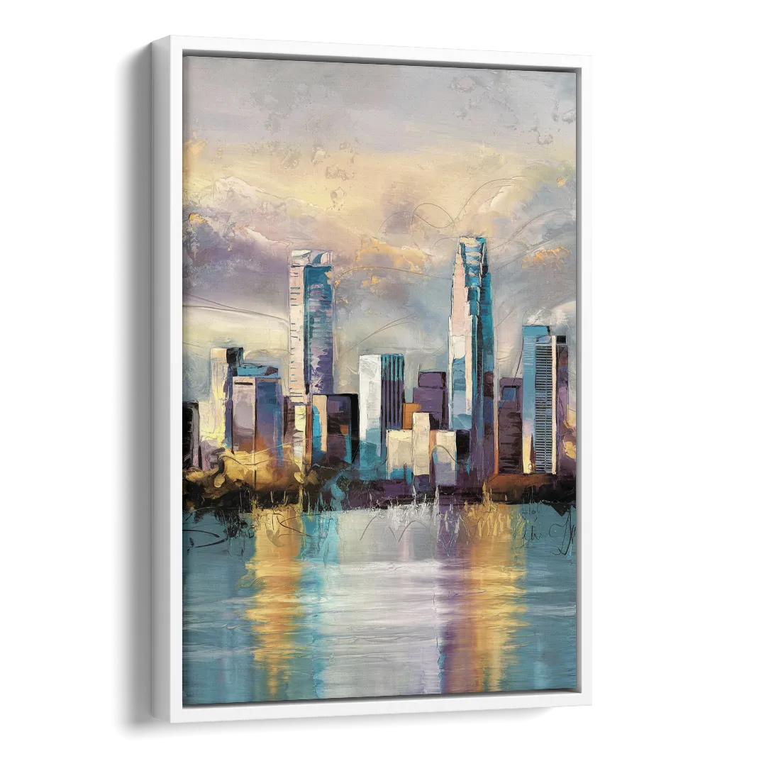 Charlotte Uptown Skyline Side - White Canvas Wall Art