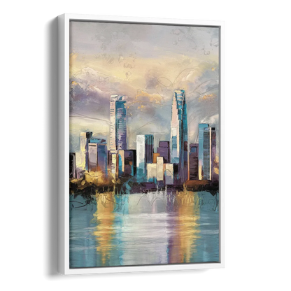 Charlotte Uptown Skyline Side - White Canvas Wall Art