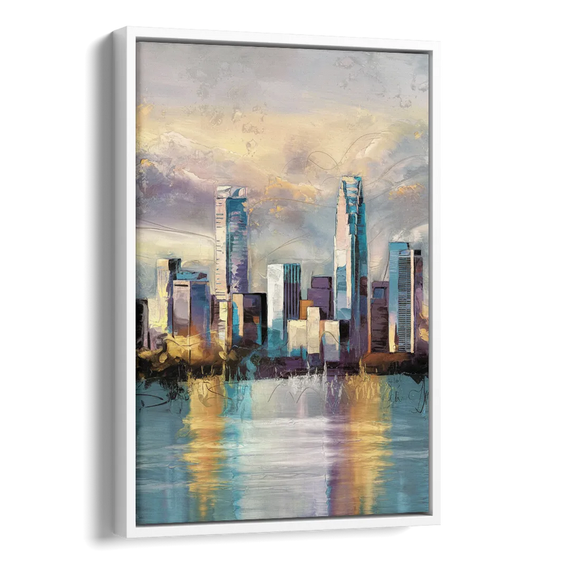 Charlotte Uptown Skyline Side - White Canvas Wall Art