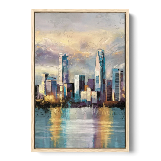 Charlotte Uptown Skyline - Oak Framed Canvas Wall Art - Front