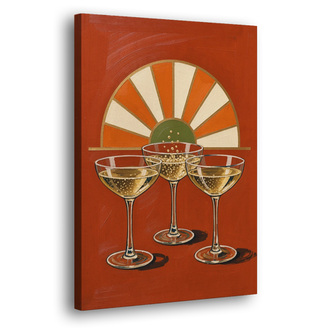 Cheers Wall Art with Three Champagne Coupes - Canvas Wall Art - Side