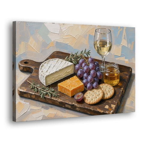Cheese Board Painting With Brie and Grapes - Canvas Wall Art - Side