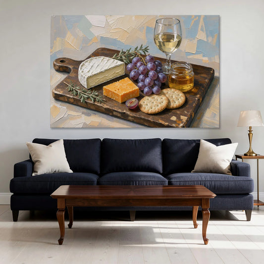 Cheese Board Painting With Brie and Grapes - Canvas Wall Art - Sofa - 60x40