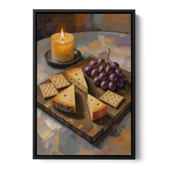 Cheese Board by Candlelight for the Restaurant - Black Framed Canvas Wall Art - Front
