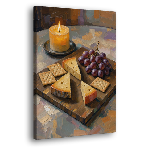 Cheese Board by Candlelight for the Restaurant - Canvas Wall Art - Side