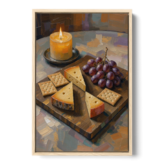 Cheese Board by Candlelight for the Restaurant - Oak Framed Canvas Wall Art - Front