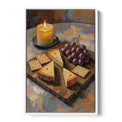Cheese Board by Candlelight for the Restaurant - White Framed Canvas Wall Art - Front