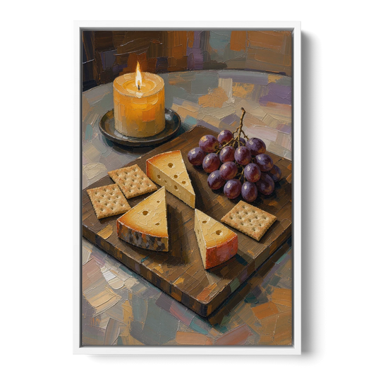 Cheese Board by Candlelight for the Restaurant - White Framed Canvas Wall Art - Front