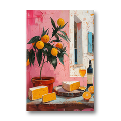 Cheese Painting with a Potted Orange Tree - Canvas Wall Art - Front