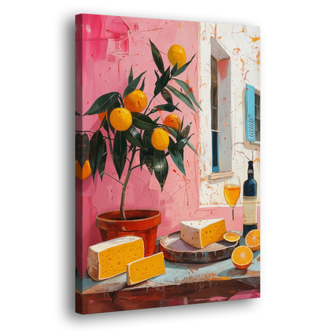 Cheese Painting with a Potted Orange Tree - Canvas Wall Art - Side
