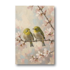 Cherry Blossom Bird Painting of White-Eyes - Canvas Wall Art - Front