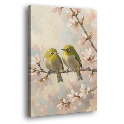 Cherry Blossom Bird Painting of White-Eyes - Canvas Wall Art