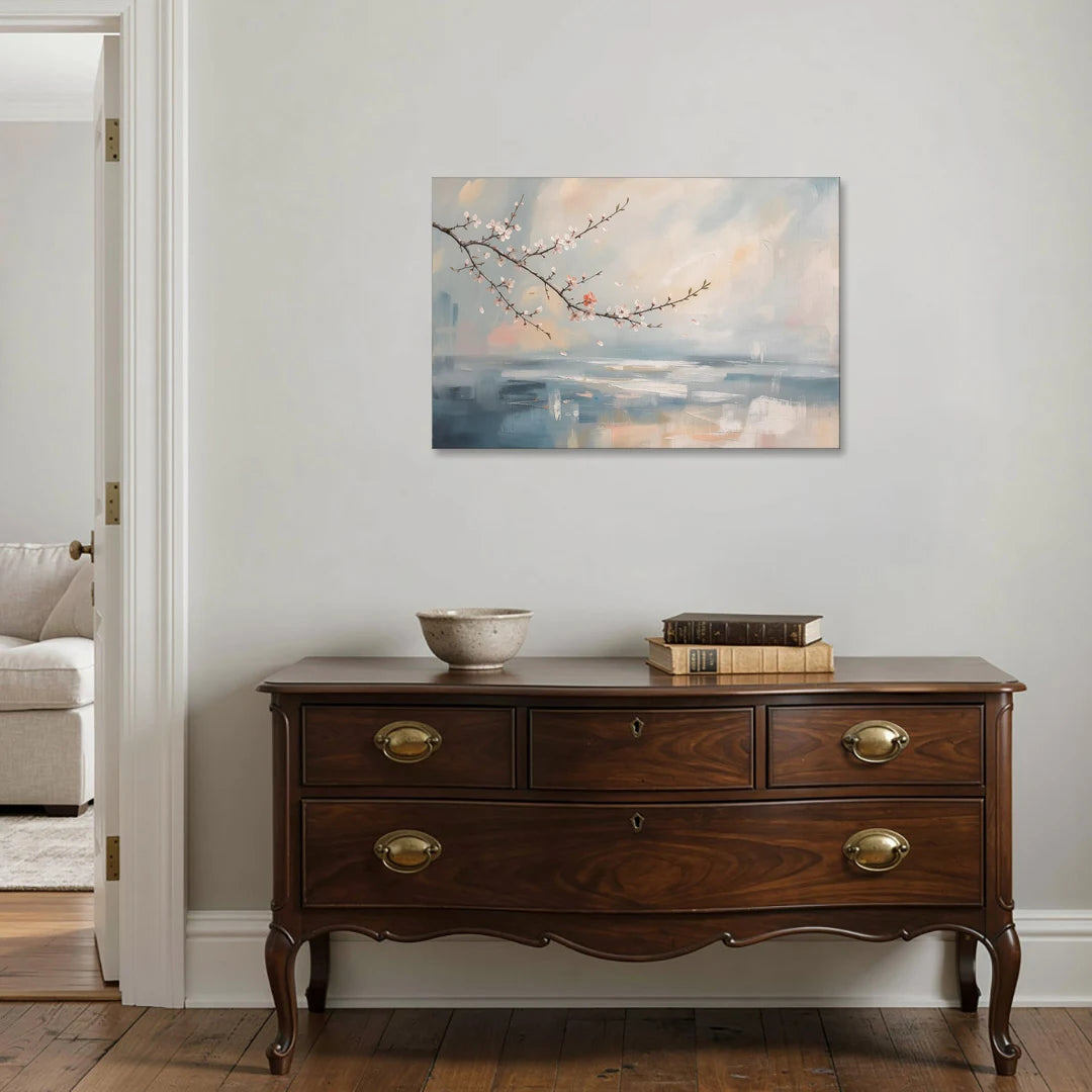Cherry Blossom Branch Over Misty Sea - Canvas Wall Art - Coffee Table - 36x24