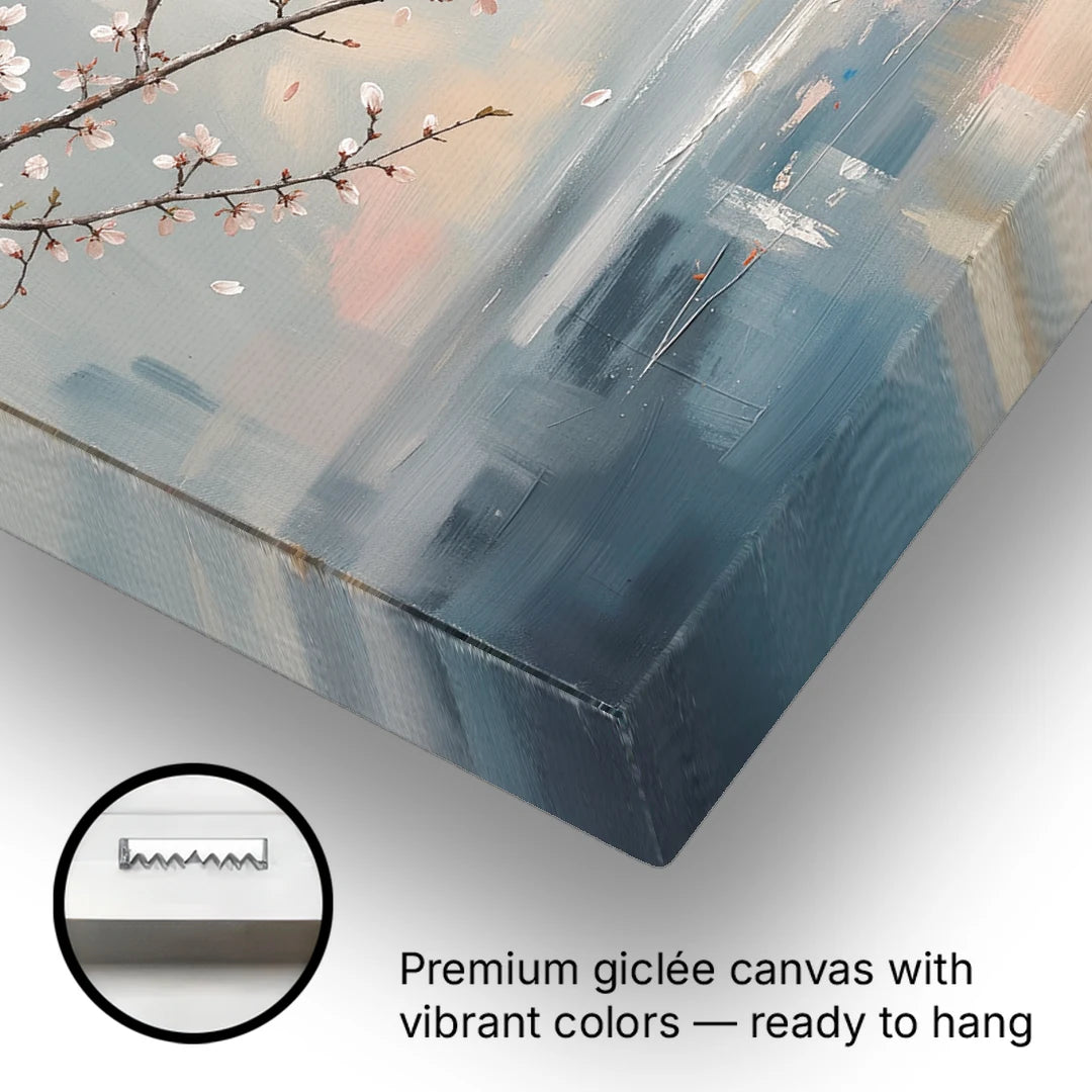 Cherry Blossom Branch Over Misty Sea - Canvas Wall Art - Gallery Wrap Corner