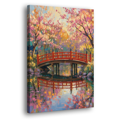 Cherry Blossom Bridge Painting - Canvas Wall Art - Side