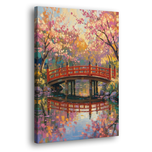 Cherry Blossom Bridge Painting - Canvas Wall Art - Side