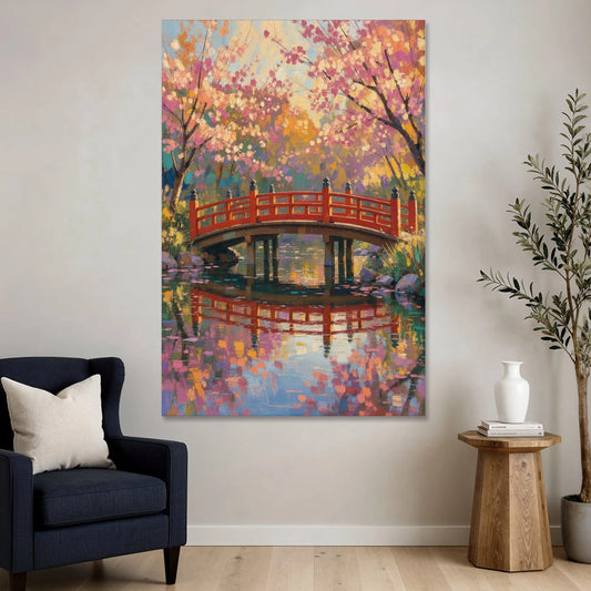 Cherry Blossom Bridge Painting - Canvas Wall Art - Sofa - 40x60
