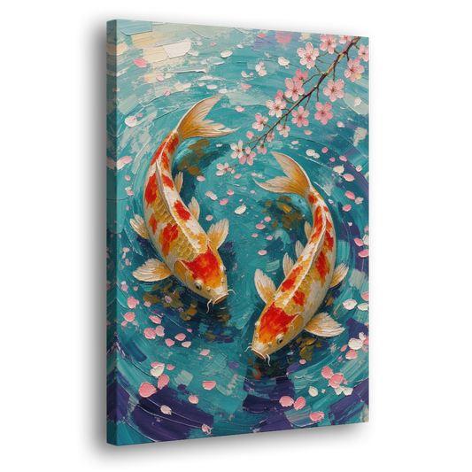 Cherry Blossom Koi Pond - Canvas Wall Art - Side