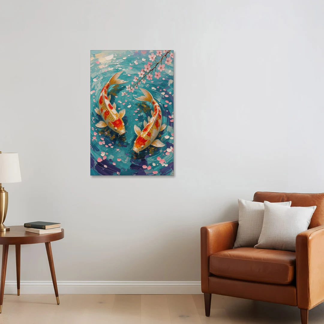 Cherry Blossom Koi Pond - Canvas Wall Art - Sofa - 24x36